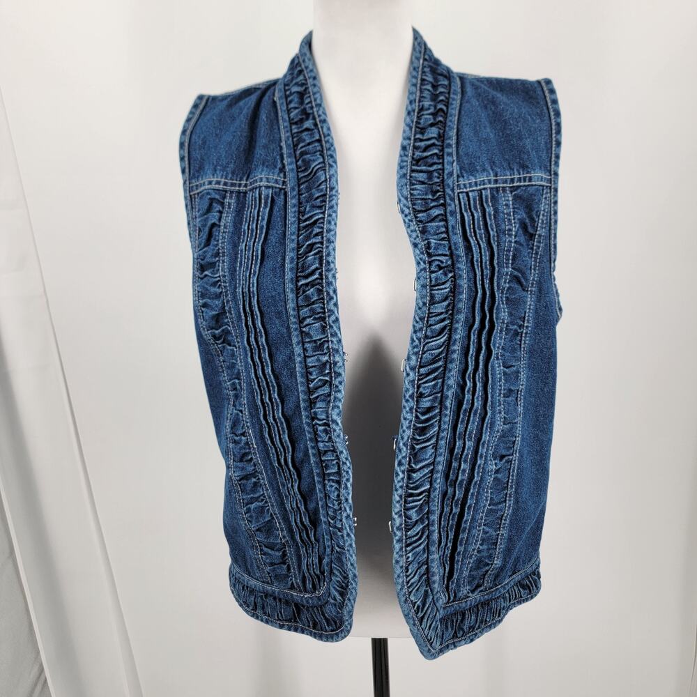 Passports Denim Vest Womens XL Blue Textured Trim Hook and Eye Closure Vintage - Picture 5 of 14